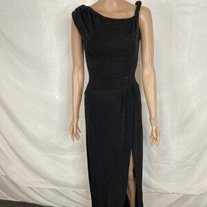 Khanum’s Women’s Sleeveless High-Slit Jersey Knit Long Dress – Black – Size S